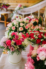 Wall Mural - Tables decorayed with flowers on wedding day