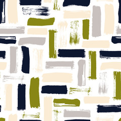 Seamless vector abstract pattern with brush strokes. Hand-painted texture. Black brushstrokes on a white background. For printing on different subjects. Modern Vintage Style.