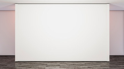 Wall Mural - Blank white large gallery wall in studio mock up, 3d rendering. Empty modern lobby with exibition wal mockup. Clear presentation room. Wide poster on floor template.