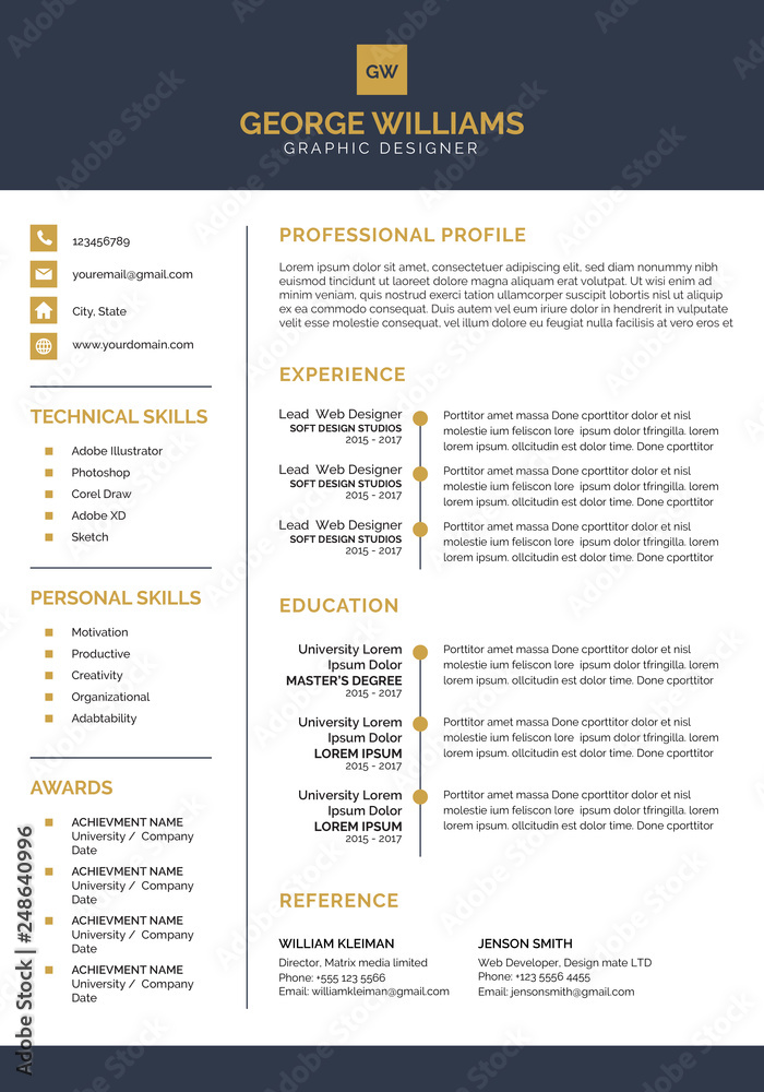 Professional CV Resume Template Design - Clean Resume Template Stock ...