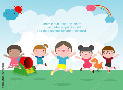 Vector Illustration Of Happy Funny Kids Playing Outside Happy