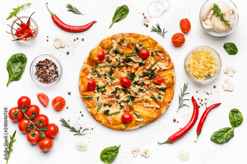 Cuadros en Lienzo Italian pizza and various ingredients isolated on white