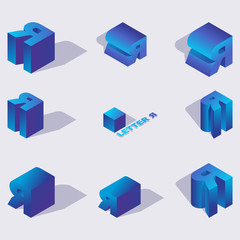 Fototapete - Vector blue color russian letter Ya 3d in isometric style. Design with shadow, abstract colorful type for creative heading, sale banner, letters for logo.
