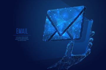 Poster - email on smartphone low poly blue