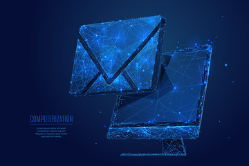 Poster - Email on monitor low poly blue
