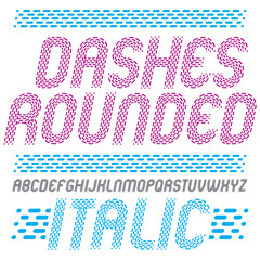 Fototapete - Set of trendy vector capital English alphabet letters isolated. Rounded bold italic retro font, typescript can be used in art creation. Created using dashes, parallel lines.