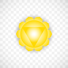 Solar Chakra Manipura In Yellow Color Isolated On Transparent Background. Isoteric Flat Icon. Geometric Pattern.