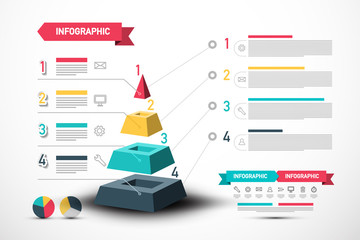 Sticker - Infographic Vector Design with Pyramid and Sample Texts. Four Steps Infographics Layout. Web Design Data Flow Concept.