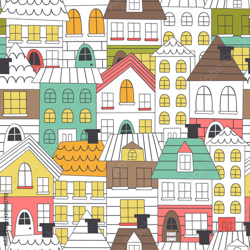 Naklejka nad blat kuchenny seamless pattern coloring houses - vector illustration, eps