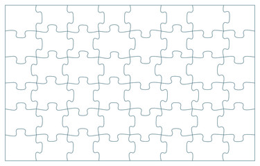 Wall Mural - 48 puzzle pieces vector illustration. 6 x 8 jigsaw game outline pieces picture