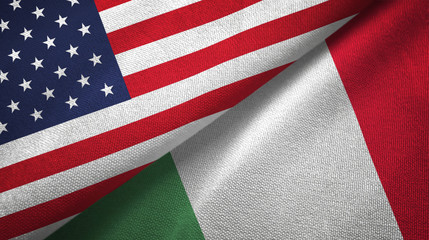 Wall Mural - United States and Italy two flags textile cloth, fabric texture
