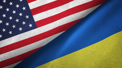 Wall Mural - United States and Ukraine two flags textile cloth, fabric texture