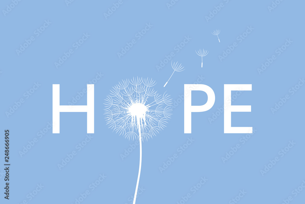 hope typography with dandelion on blue background vector illustration EPS10 - obrazy, fototapety, plakaty 
