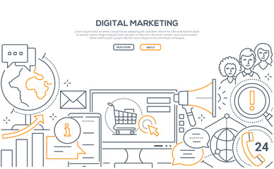 Aufkleber - Digital marketing - modern line design style web banner