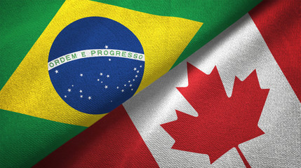 Canada and Brazil two flags textile cloth fabric texture