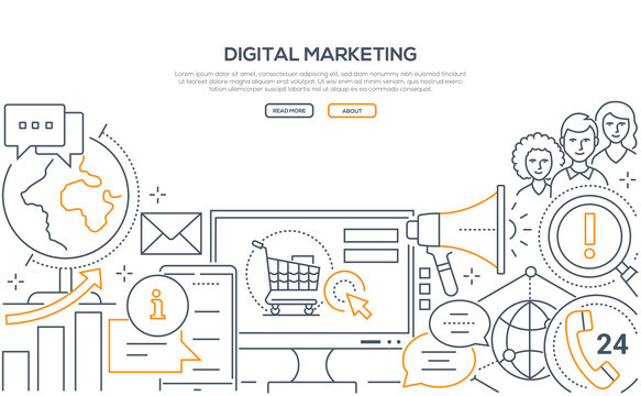 Digital marketing - modern line design style web banner