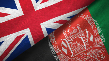 United Kingdom and Afghanistan two flags textile cloth, fabric texture