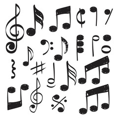 Wall Mural - Music note. Doodles sketch musical vector hand drawn pictures isolated. Illustration of musical note symbol, doodle sketch sound and music