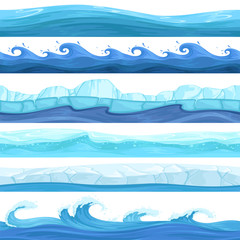 Wall Mural - water game seamless. surface liquid ocean river waves bubbles underwater vector pattern. illustratio