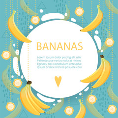 Sticker - Banana background. Placard with healthy fruit food calcium cartoon vector picture. Tropical exotic banner with banana fruit illustration