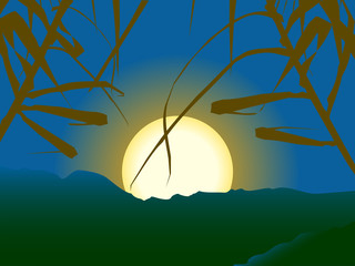 Wall Mural - Serene sunset  or sunrise over mountains