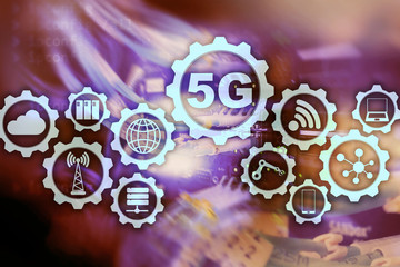 Wall Mural - 5g network, 5g internet connection concept in digital background. smart communication network concep