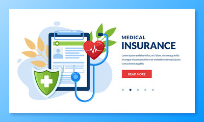 Health insurance concept. Vector medical care illustration. Landing page banner design for medicine, healthcare themes