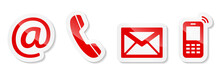 Contact Us – Red Sticker Icons On White Background