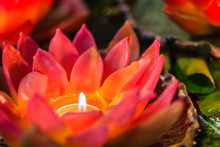Beautiful Candle Aromatic Made To Resemble The Lotus. Exotic Candle Carved Lotus Shaped Floating On The Water For Aroma Therapy Spa