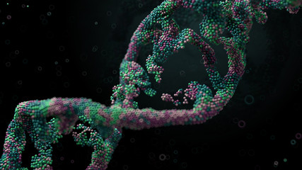 Poster - 3d render abstract background with dna shape made of a lot of small particles. dna destruction by in