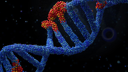 Poster - 3d render abstract background with dna shape made of a lot of small particles. dna destruction by in