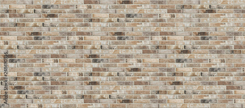 Obraz w ramie Long wide old dirty red brick wall texture background. Horizontal panoramic view of brick wall.