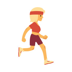 Wall Mural - Vector illustration of woman in sportswear running in flat style.