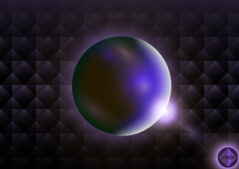 Wall Mural - futuristic sphere on a dark creative background of squares and rhombuses. aura and flashes of light.