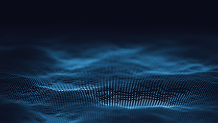 Poster - 3d abstract digital technology background. Futuristic sci-fi user interface concept with gradient dots and lines. Big data, artificial intelligence, music hud. Blockchain and cryptocurrency