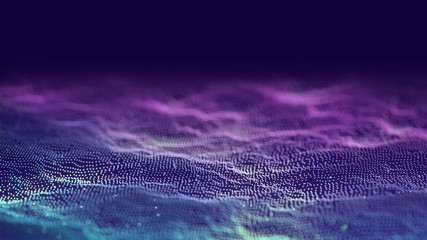 Poster - 3d abstract digital technology background. Futuristic sci-fi user interface concept with gradient dots and lines. Big data, artificial intelligence, music hud. Blockchain and cryptocurrency