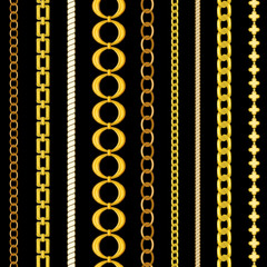 Chain seamless pattern. Baroque trend. Gold stripes. Vector illustration