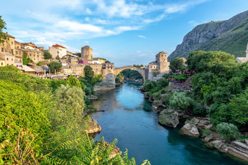 Wall Mural - Old Bridge and Cityscape of Mostar