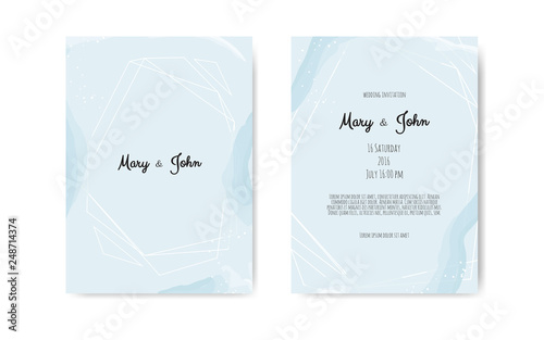 wedding set with beautiful hand drawn watercolor background.