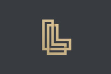 Letter L Logo Gold Geometric Font Design Vector Template Linear Style. Infinite Looped Color Line Monogram Logotype Concept Icon.