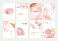 Set Of Brochure, Annual Report And Cover Design Templates For Beauty, Spa, Wellness, Natural Products, Cosmetics, Fashion, Healthcare. Vector Illustrations For Business Presentation, And Marketing.