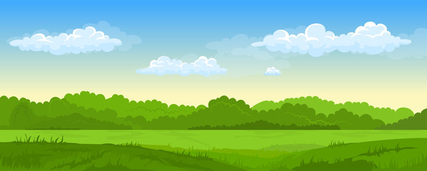 Summer landscape with fields and green hills 