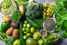 Variety Of Green Vegetables And Fruits