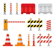 Road Barrier And Street Barriers Set. Vector