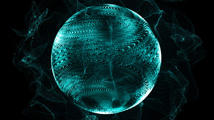 Poster - Futuristic sphere of dots. Abstract particles background with sphere.Globalization interface. Sense of science and technology abstract graphics. 3D rendering.