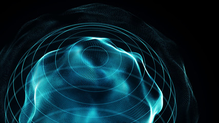 Poster - Futuristic sphere of dots. Abstract particles background with sphere.Globalization interface. Sense of science and technology abstract graphics. 3D rendering.
