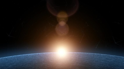 Wall Mural - artistic sunrise over abstract planet seen from space.