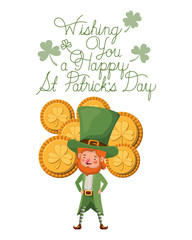 Poster - wishing you a happy st patricks day label with leprechaun character