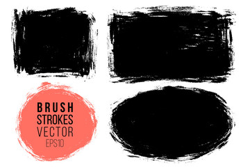 Poster - Vector set of big hand drawn brush strokes, stains for backdrops. Monochrome design elements set. One color monochrome artistic hand drawn backgrounds various shapes.