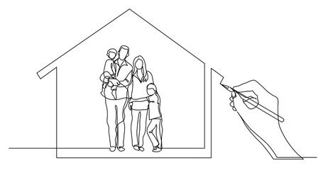Poster - hand drawing business concept sketch of happy family home
